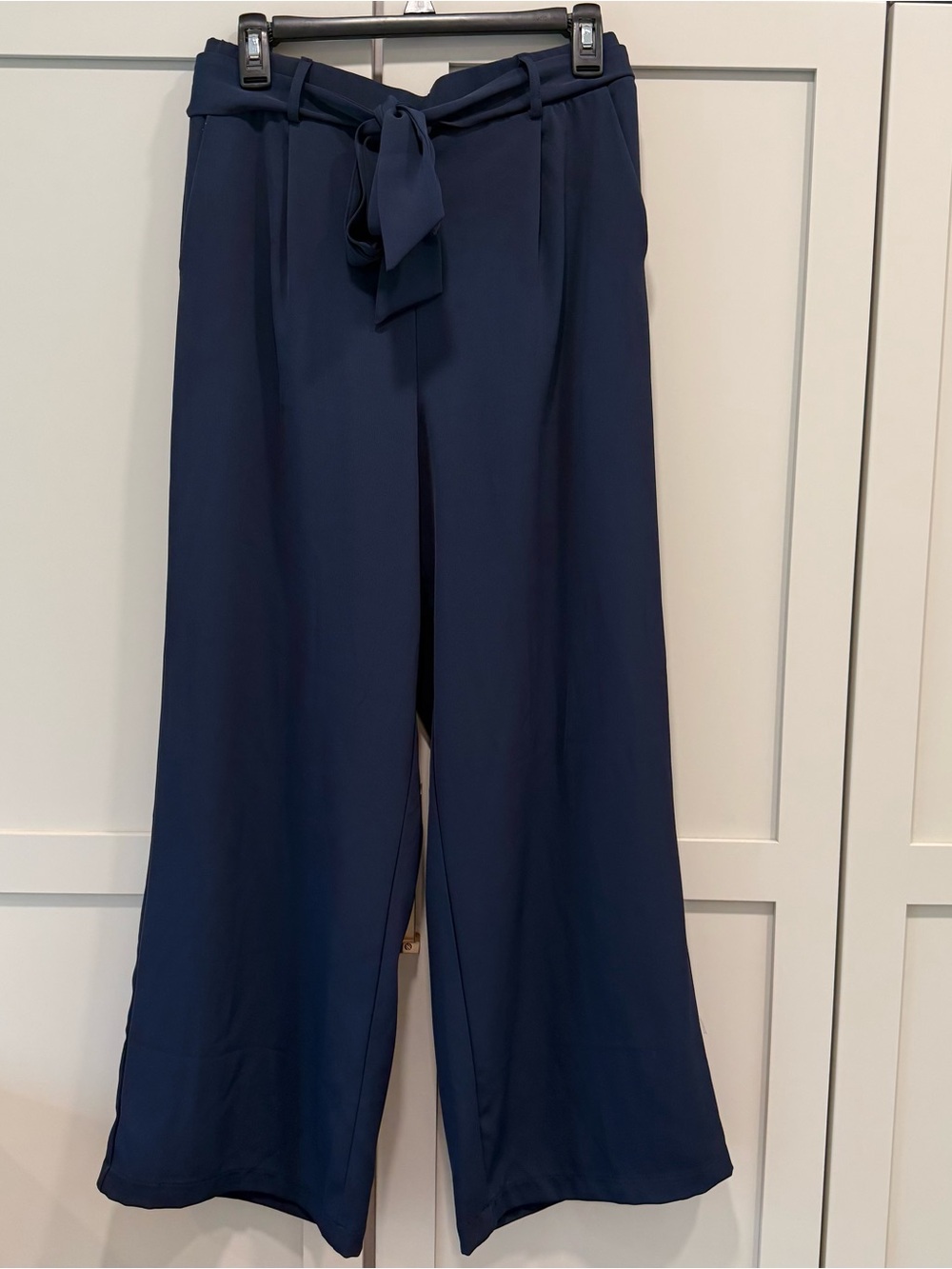 Melloday Women’s Navy Wide-Leg Pants Sz M Elastic Tie Waist Stretch 26" Inseam